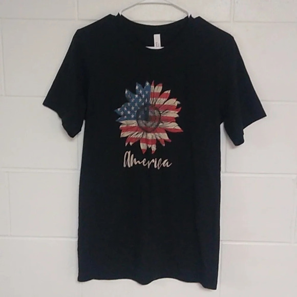 CANVAS AMERICA SUNFLOWER FLAG PATRIOTIC TEE SHIRT 100% COTTON - Picture 1 of 7